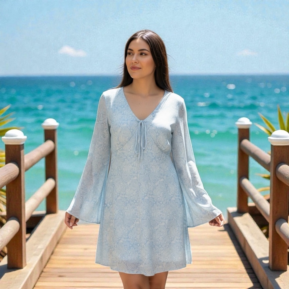 See You Monday Light Blue Long Sleeve Dress NEW Full Lined XL
